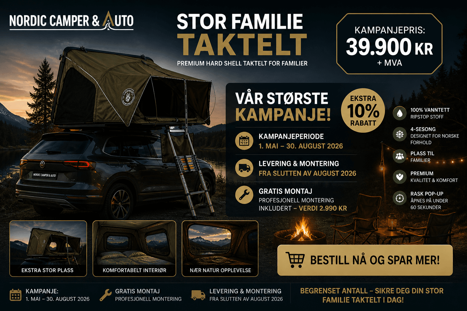 Stor Familie Taktelt – Premium Rooftop Tent for Familier